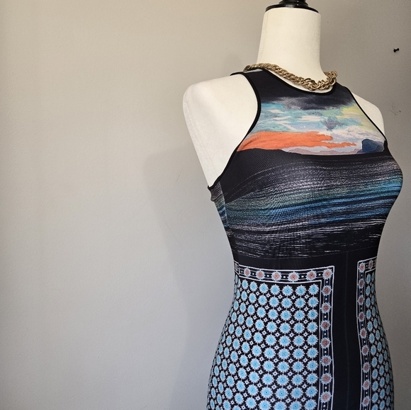 Clover Canyon Blue and Black Landscape Patterned Midi Dress. Size Xs - Picture 4 of 9